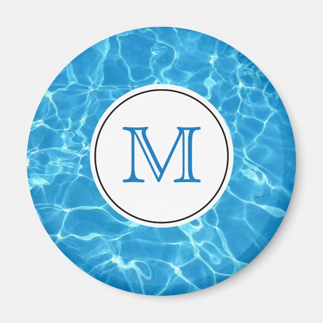 Aimant Monogramme d'eau de piscine bleu étincelant (Devant)