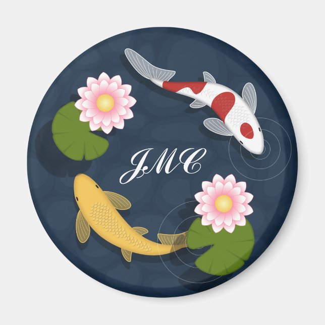 Aimant Monogramme d'étang à poissons de Koi de Japonais (Devant)