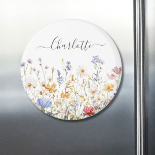 Aimant Monogramme Élégant Aquarelle Fleur Sauvage Colorée