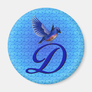 Aimant Monogramme élégant Bluebird D initial