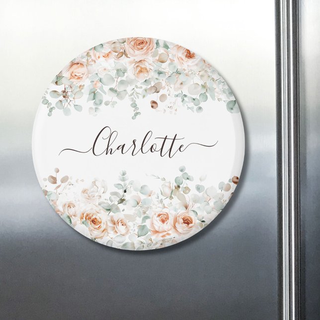 Aimant Monogramme Élégant Floral de Rose Rustique et Feui (In situ)