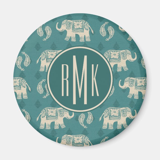 Aimant Monogramme | Elephant Turquoise Caravan Motif (Devant)