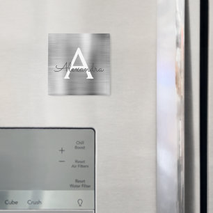 Aimant Monogramme en métal brossé argenté