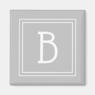 Aimant Monogramme encadré tendance gris clair et blanc in