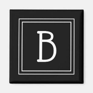 Aimant Monogramme encadré tendance Noir & Blanc initial