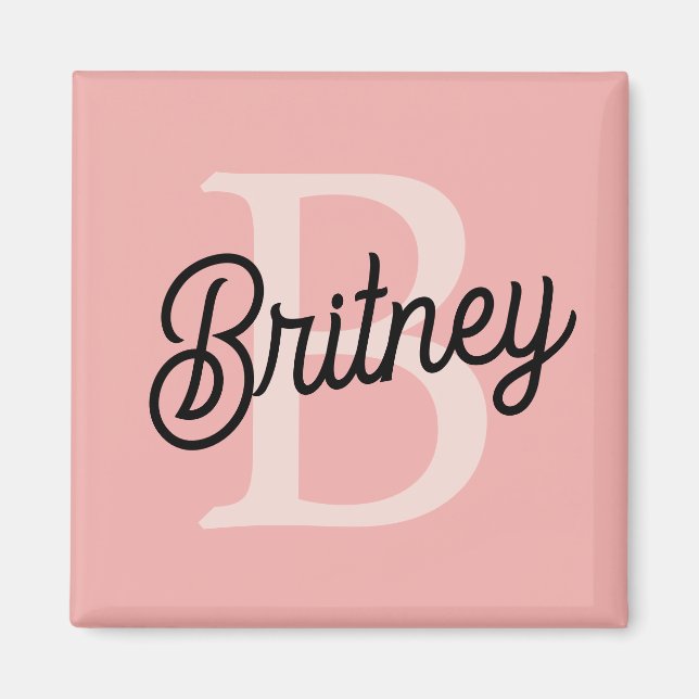 Aimant Monogramme et nom personnalisé moderne Pastel Pink (Devant)
