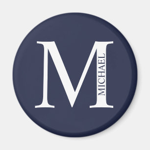 Aimant Monogramme et nom personnalisés bleu marine