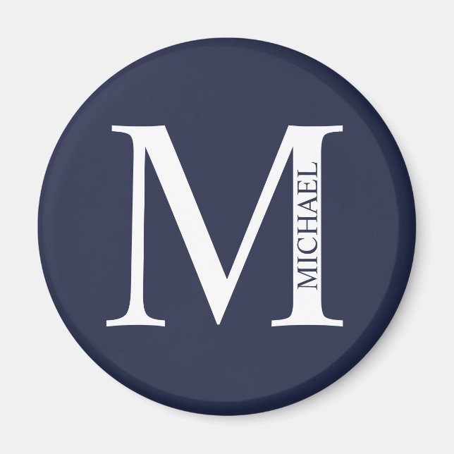 Aimant Monogramme et nom personnalisés bleu marine (Devant)