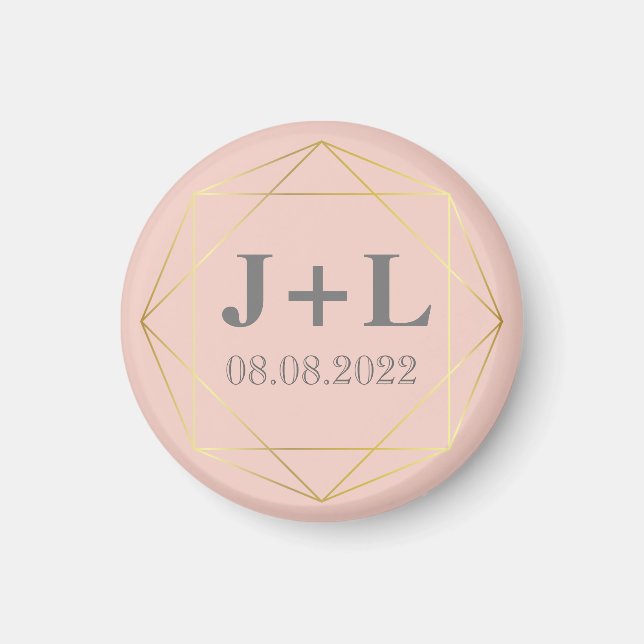 Aimant Monogramme Gris Or Mariage Enregistrer La Date Fav (Devant)