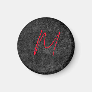 Aimant monogramme gris unique nom rouge calligraphie init
