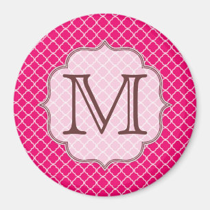 Aimant Monogramme initial en latte rose chaud