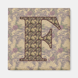 Aimant Monogramme Initial F Élégant Floral Vintage