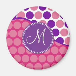 Aimant Monogramme initial rose violet Pois personnalisés