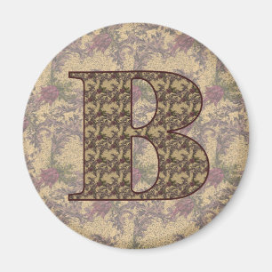 Aimant Monogramme Initiale B Élégant Floral Vintage