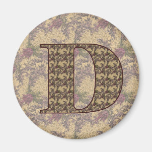 Aimant Monogramme Initiale D Élégant Floral Vintage