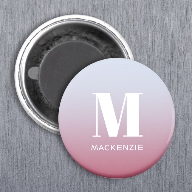 Aimant Monogramme moderne Nom initial Pink Blue Gradient (Modern monogram initial name personalized gradient magnet)
