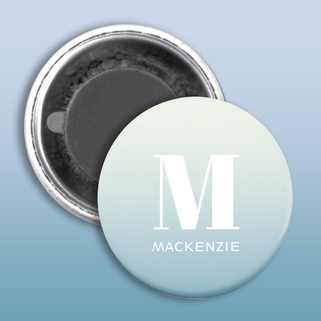 Aimant Monogramme moderne Nom initial Turquoise Aqua Grad (Modern monogram initial name personalized gradient magnet)