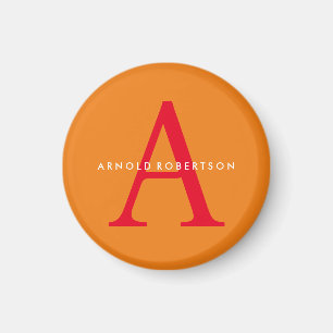 Aimant Monogramme moderne tendance orange rouge