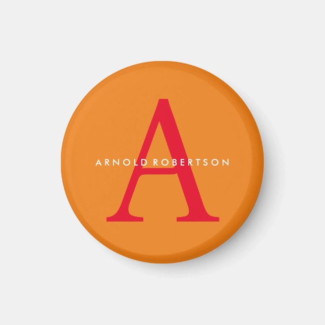 Aimant Monogramme moderne tendance orange rouge (Devant)