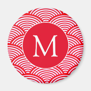 Aimant Monogramme Motif de pétoncle rouge et blanc
