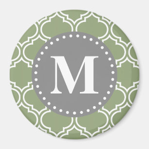 Aimant Monogramme Motif en treillis marocain vert foncé
