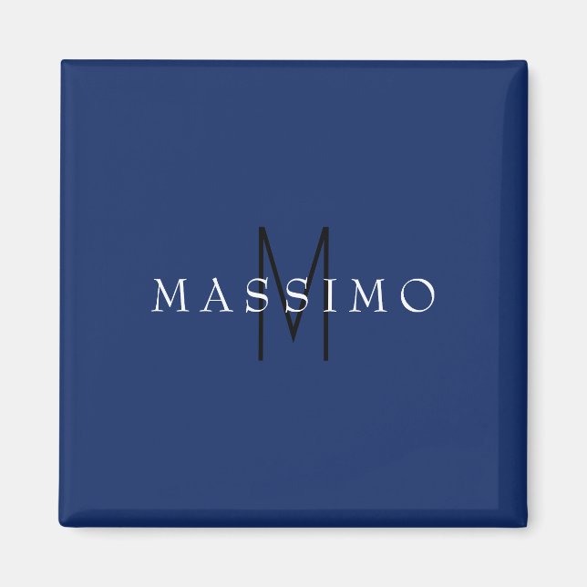 Aimant Monogramme Noir Professionnel Bleu Votre Nom (Devant)