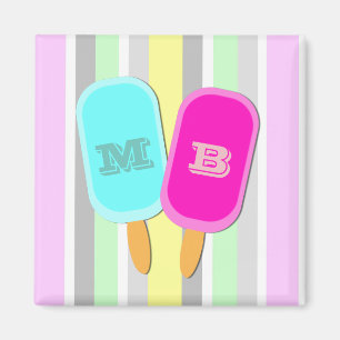 Aimant Monogramme Pastel Stripes et Popsicles