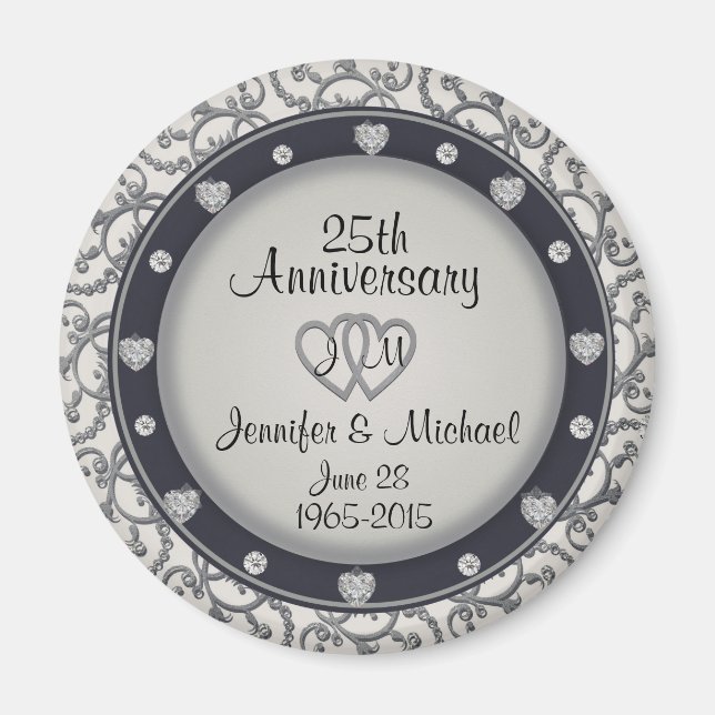 Aimant Monogramme personnalisé 25e anniversaire (Devant)