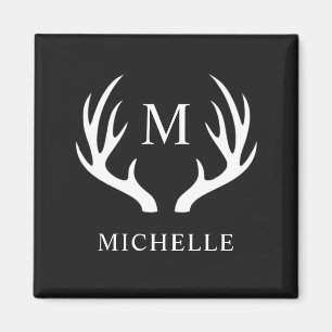 Aimant Monogramme personnalisé avec Antler Cerf Blanc Noi