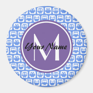 Aimant Monogramme personnalisé Chouettes bleues