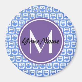 Aimant Monogramme personnalisé Chouettes bleues