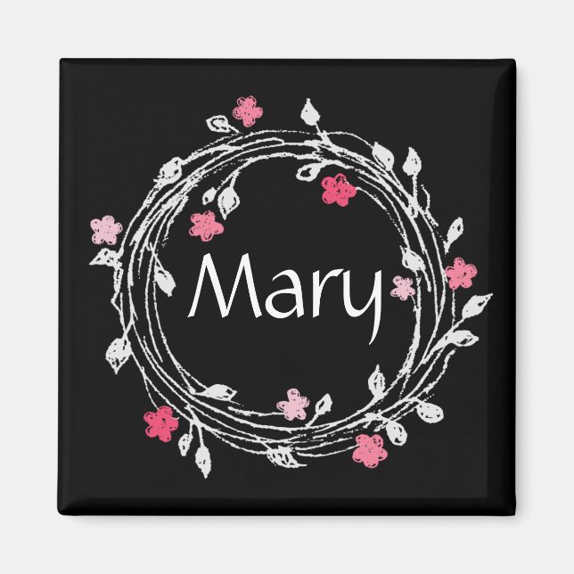 Aimant Monogramme personnalisé Couronne florale noire et  (Devant)