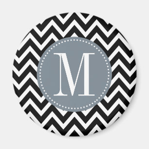 Aimant Monogramme personnalisé gris et noir Chevron