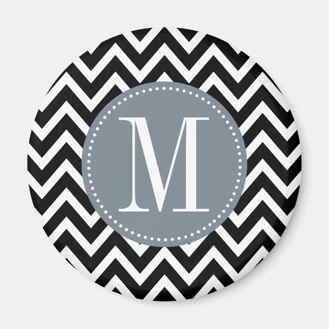 Aimant Monogramme personnalisé gris et noir Chevron (Devant)