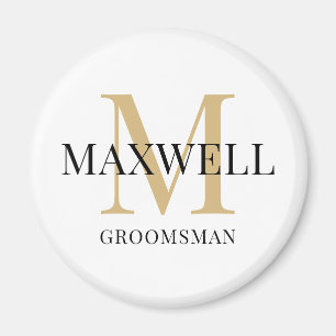 Aimant Monogramme personnalisé minimaliste Groomsman Blac