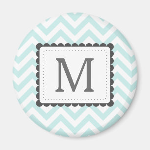 Aimant Monogramme Personnalisé Mint Bleu Et Blanc Chevron