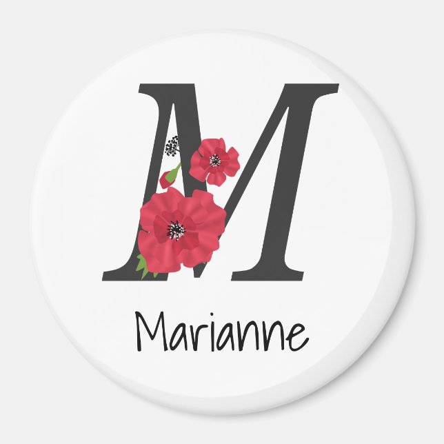 Aimant monogramme personnalisé modifiable M texte fleur r (Devant)