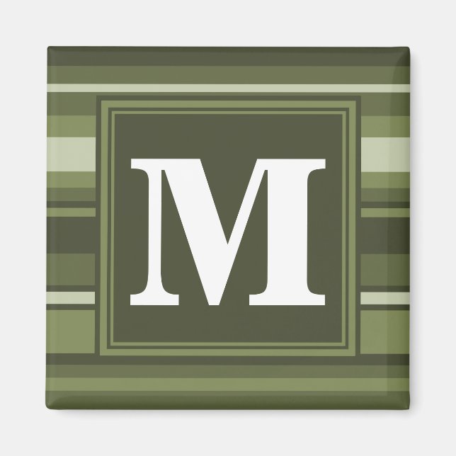 Aimant Monogramme rayures vert olive (Devant)