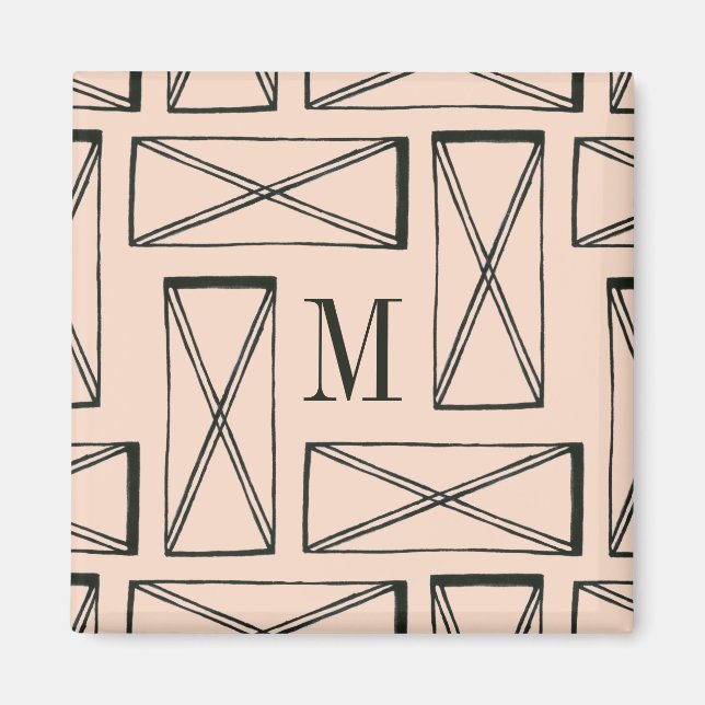 Aimant Monogramme | Rectangle géométrique X Design (Devant)