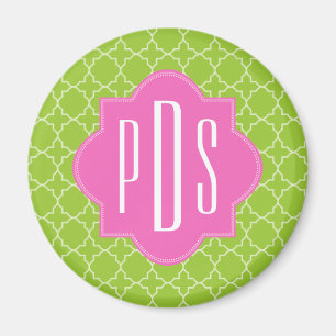 Aimant Monogramme rose + vert Quatrefoil