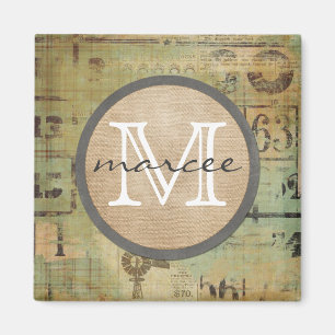 Aimant Monogramme rustique de Bingo vintage