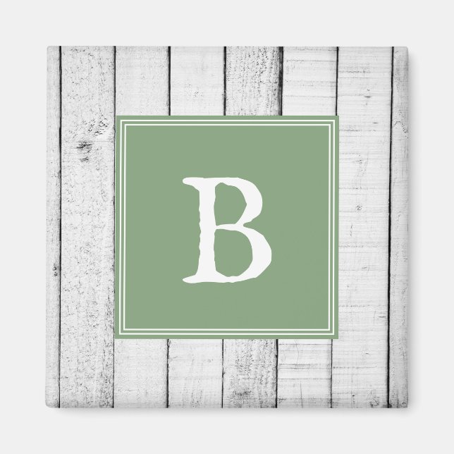Aimant Monogramme Rustique Vert (Devant)