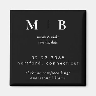 Aimant Monogramme simple B/W Mariage Enregistrer la date 