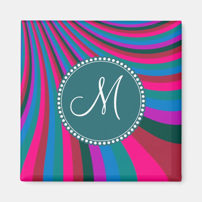 Aimant Monogramme Super Magenta Bleu rayures (Devant)