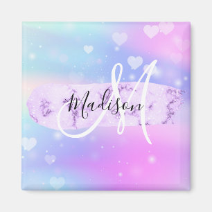 Aimant Monogramme Unicorn couleur Girly Rainbow Hearts