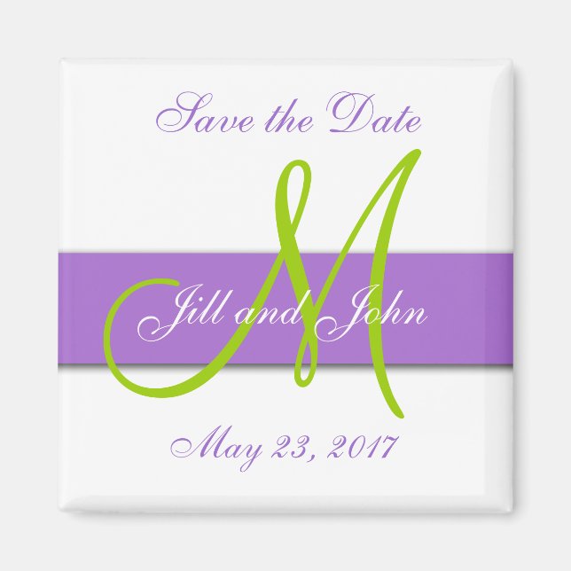Aimant Monogramme vert violet Enregistrer l'aimant de dat (Devant)