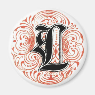 Aimant Monogramme vintage 'L' en rouge