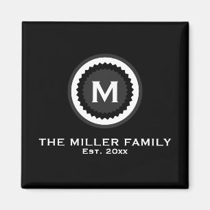 Aimant Monogrammed Family Name & Date Black