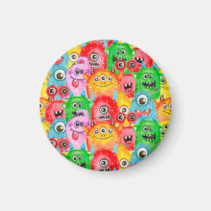Aimant Monstres Drôle, Aquarelle Motif sans couture.