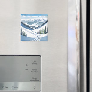 Aimant Montagne de ski aquarelle